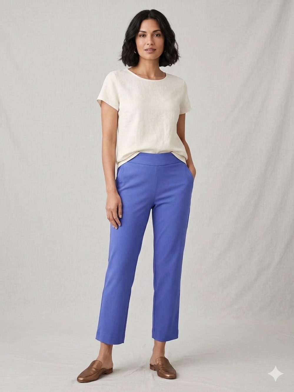 Chico's Brigitte Straight Leg Pull On Crop Pants Blue Size 2R US 12 Regular